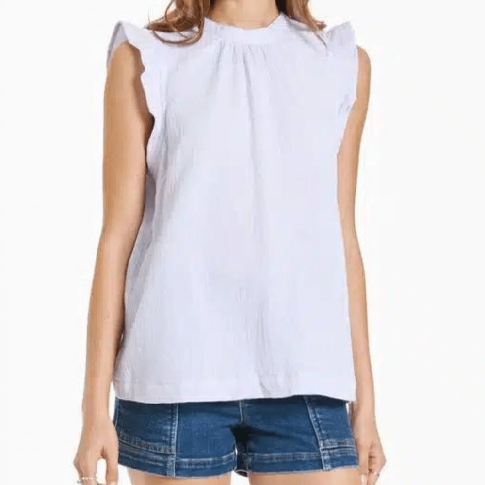 NWT - Dear John Lisa Button Back Ruffle Sleeveless Top in Tulip Purple